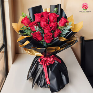 Golden Black Bouquet Of Red Roses